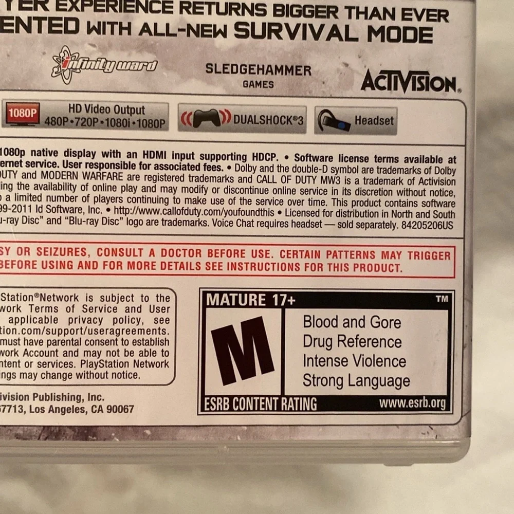 PS3 Call Of Duty Modern Warfare 3 Video Game